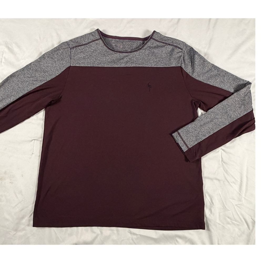 TailorByrd Mens Long Sleeve Performance Shirt Burgundy Grey Colorblock Small
